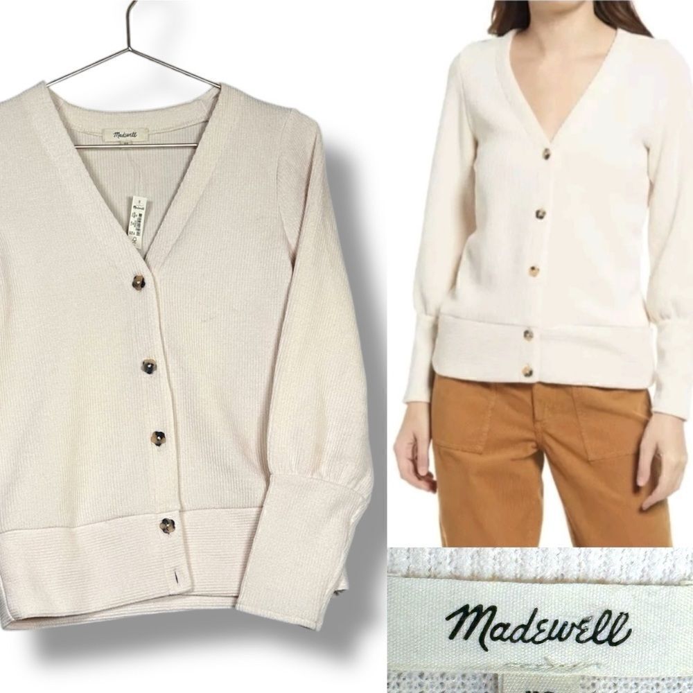 🆕🔥 MADEWELL Ottoman Rib Flower Button Down Cardigan Jumper Sweater Top Size XS